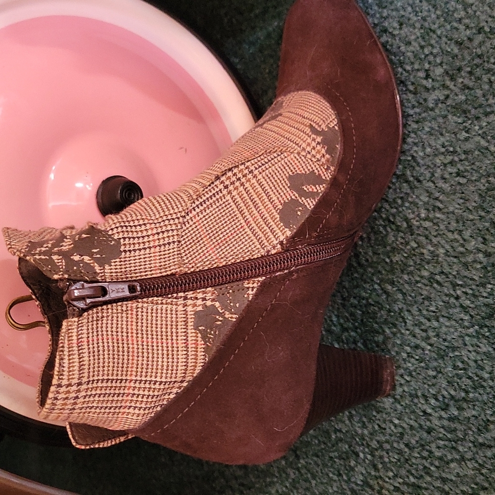 Brown Houndstooth Ankle Boots